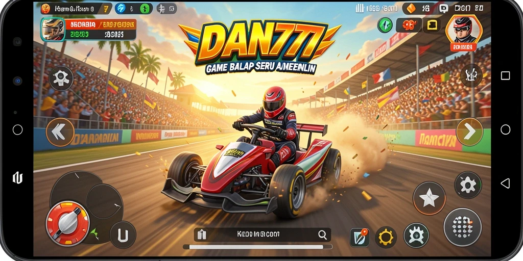 Tampilan gameplay seru di DAN777 dengan mobil melaju kencang di trek.