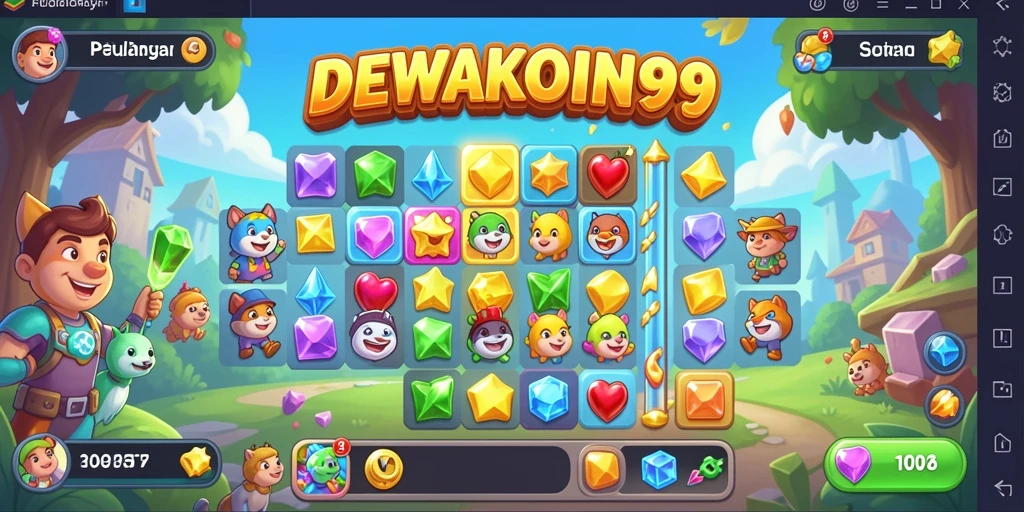 Screenshot gameplay DEWAKOIN99 menampilkan keseruan mencocokkan permata.