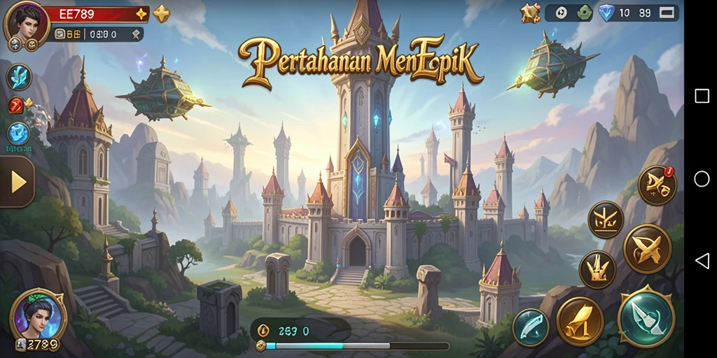 Tampilan gameplay menakjubkan dari EE789 dalam Tower Defense.