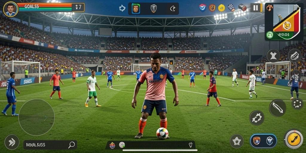 Gameplay GOAL55 yang menarik dan realistis dalam simulasi liga sepak bola.