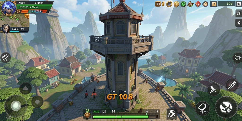 Gameplay GT108 menampilkan pertarungan seru dalam mengalahkan musuh dengan strategi pertahanan.