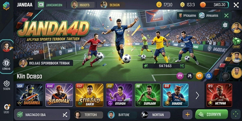 Tampilan utama aplikasi JANDA4D dengan antarmuka sportsbook yang menarik.