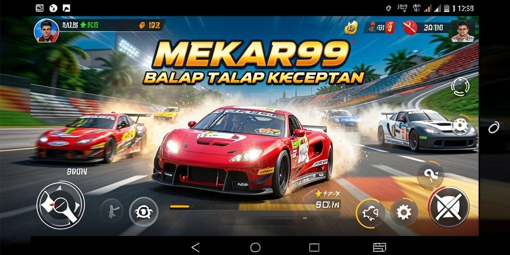 Tampilan gameplay MEKAR99 yang mendebarkan dan penuh aksi balap.