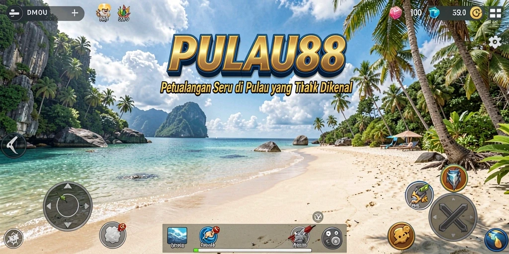 Tampilan gameplay <strong>PULAU88</strong> saat menjelajahi pulau misterius.