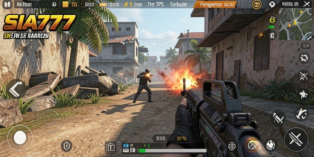 Tampilan gameplay menegangkan di SIA777 dengan aksi tembak-tembakan.